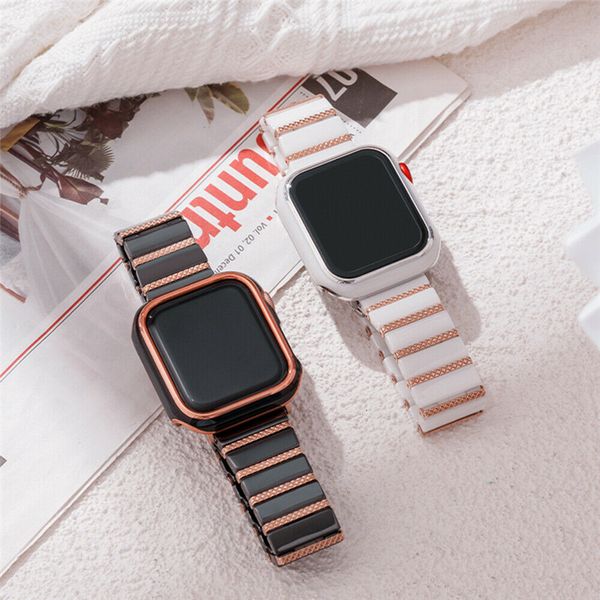 Cerâmica de Luxo Cerâmica Pulso Strap + Bumper Case para Apple Watch Series 7 6 5 4 SE IWatch 40mm 41mm 44mm 45mm