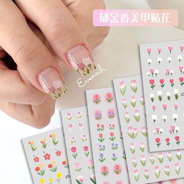 

2022 new popular tulip flower 3d nail art sticker spring elegant pink nail decals diy back glue decoration nail tips accessories9367188, Black