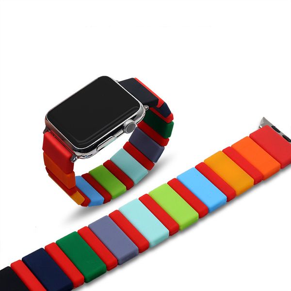 Renkli jöle patchwork elastik silikon kayış Apple watch bantları için 44mm 40mm 41mm 45mm 38mm 42mm Spor Bilek Bezası Iwatch Serisi 7 6 5 4 3 Aksesuarlar
