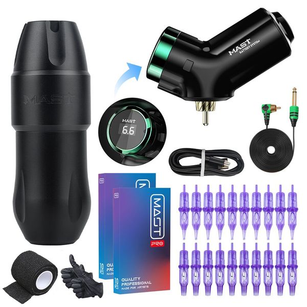 Mast Tour Pro Plus Wireless Tattoo Kit Bürstenloser Motor Rotary Pen Maschine Mast T3 Batteriekartuschen Nadeln D359T