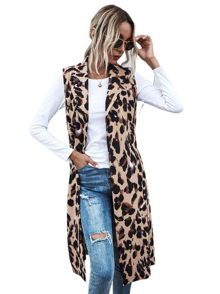 

leopard print belted vest coat k4co#, Black