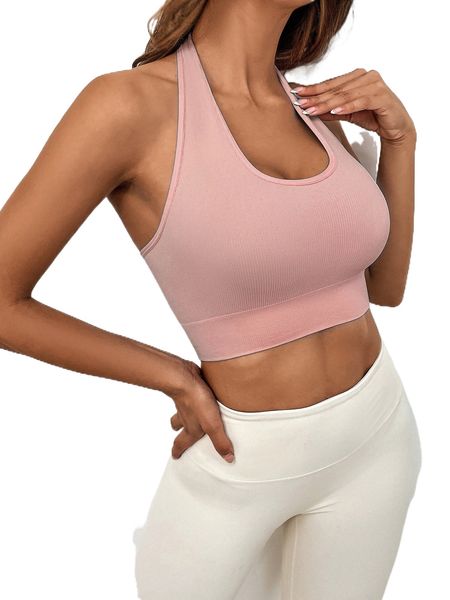 

seamless high stretch backless sports halter x08a#, Gray