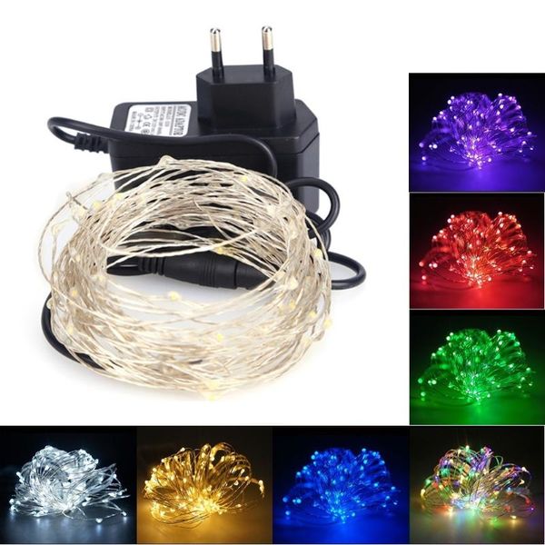 Saiten 10M 100 LED String Licht Silberdraht Fee mit 12V 1A Netzteil EU-Stecker Weihnachtsjahr Hochzeitsdekoration Lampe