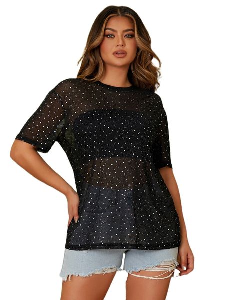 

rhinestone drop shoulder mesh without tube r2pl#, White
