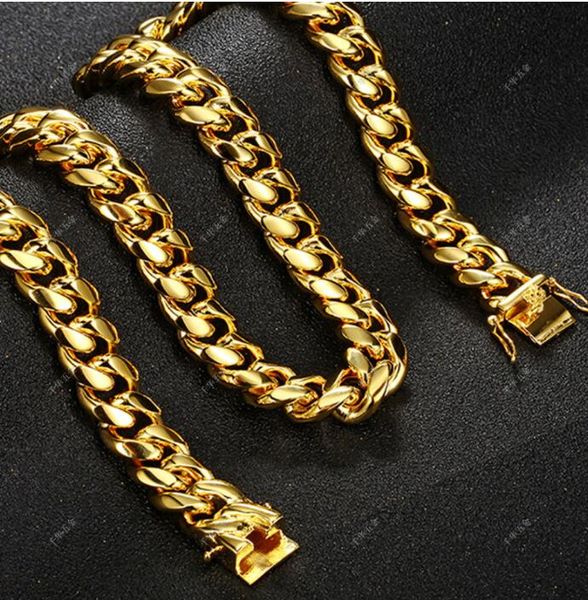 

8mm mens cuban miami link bracelet & chain set 14k gold plated, Silver