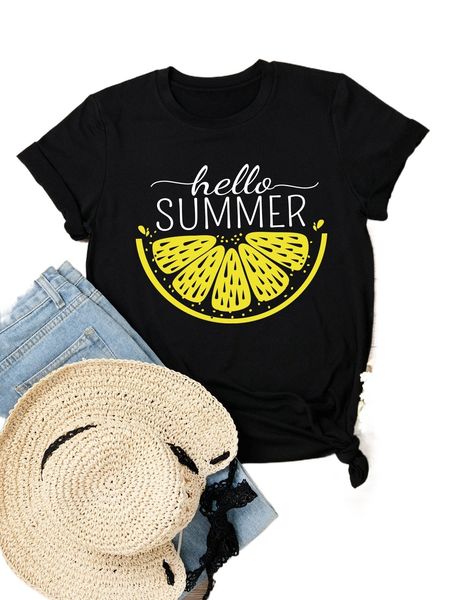 

plus letter & fruit print tee o3pg#, Black