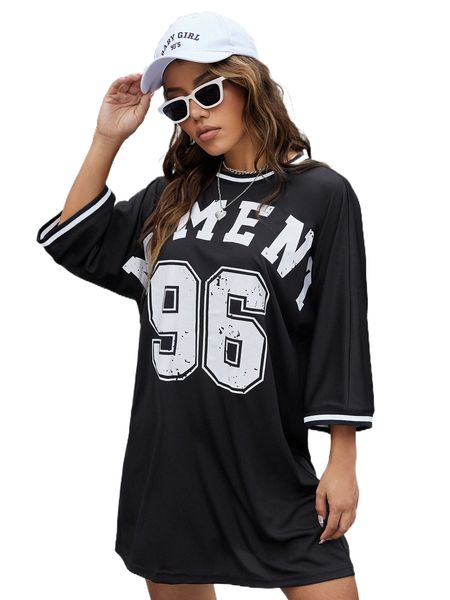 

letter graphic striped trim batwing sleeve tee dress b4fx#, Black;gray