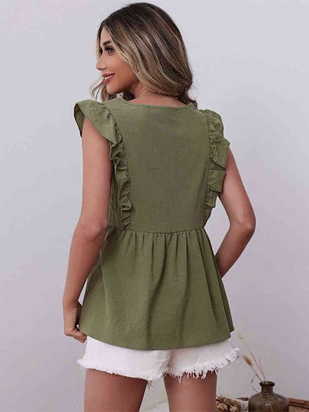 

women's t-shirt fashion t shirt women loose v neck green button sleeveless chic solid blouses casual summer clothes for women 2022 new, White