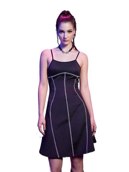 

romwe cyber luvr stitching trim cami dress l9qt#, Black;gray