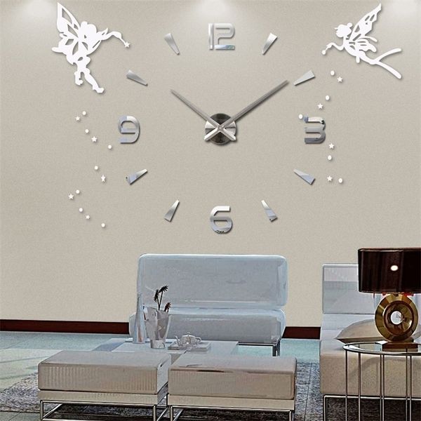 Large Wall Clock Quarz 3d DIY große dekorative Küche S Acrylspiegel Aufkleber Angel Oversize Home Decor Geschenk Y200109