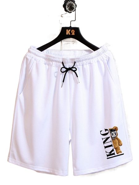 

men bear and letter graphic drawstring waist shorts z8qi#, White;black