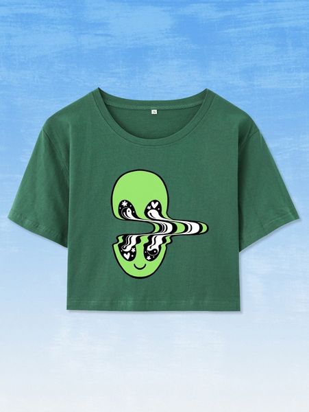 

romwe x carolina marquez alien print crop tee h8is#, White
