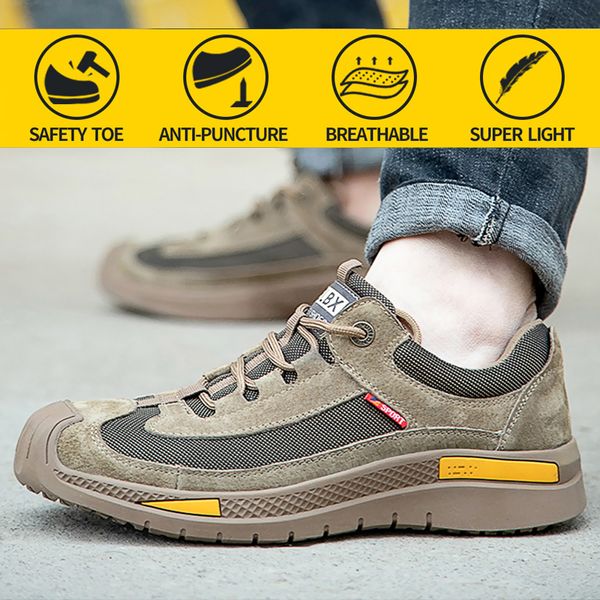 

safety shoes puncture-proof wear resistant mens sneakers breathable comfortable flexibility compression resistance work shoes, Black;brown