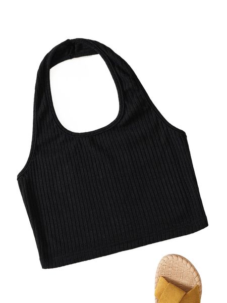 

rib-knit crop halter 34cd#, White