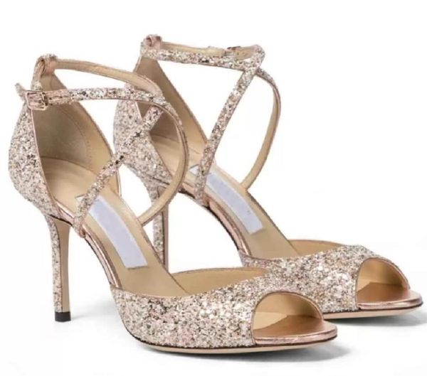 

summer fashion brands emsy sandals elegant women crossover straps high heels lady strappy glitter leather pumps party wedding 2022 shoes, Black