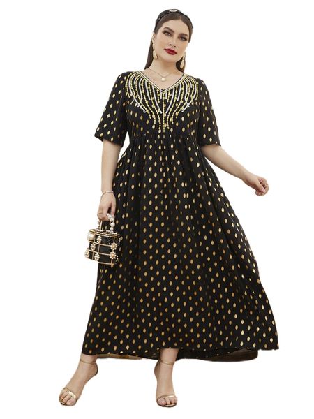 

plus gold dot print dress v57y#, Black