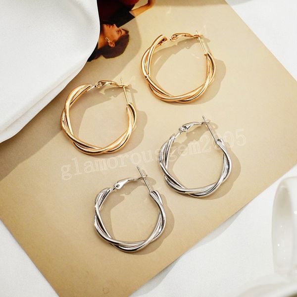 

fashion distortion interweave twist metal circle geometric round hoop earrings for women accessories retro party jewelry, Golden;silver