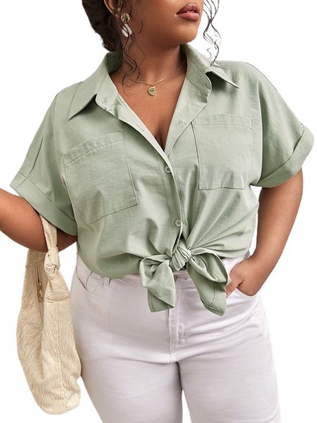 

plus batwing sleeve pocket patched shirt y07x#, Black