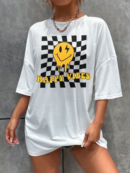 

letter & expression print drop shoulder tee s0o6#, White