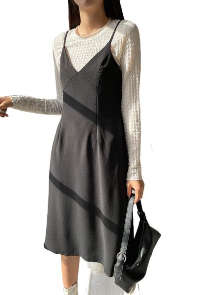 

dazy solid cami dress without k4ef#, Black;gray