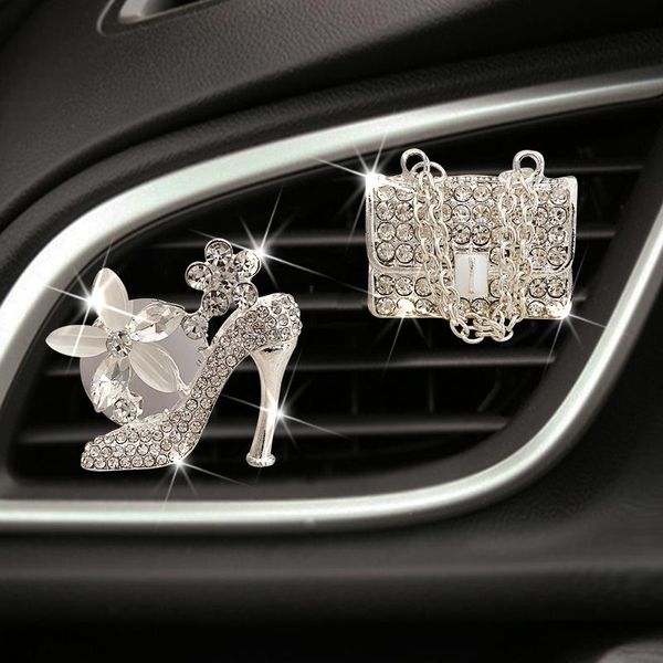 Decorazioni interne Bling Accessori per auto Ragazze Diamante Scarpe di cristallo Borsa con strass Deodorante per ambienti Corona Ornamento per auto Regalo di compleanno