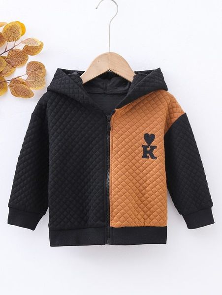 

toddler boys playing card embroidery colorblock hooded jacket she, Blue;gray