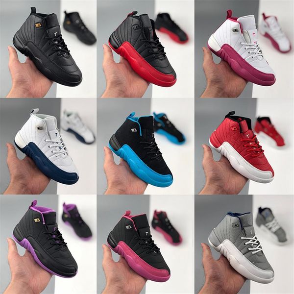 

kids basketball shoes 12s xii taxi black gold vivid pink french blue university red flu game sneaker child girls high tennies 213x