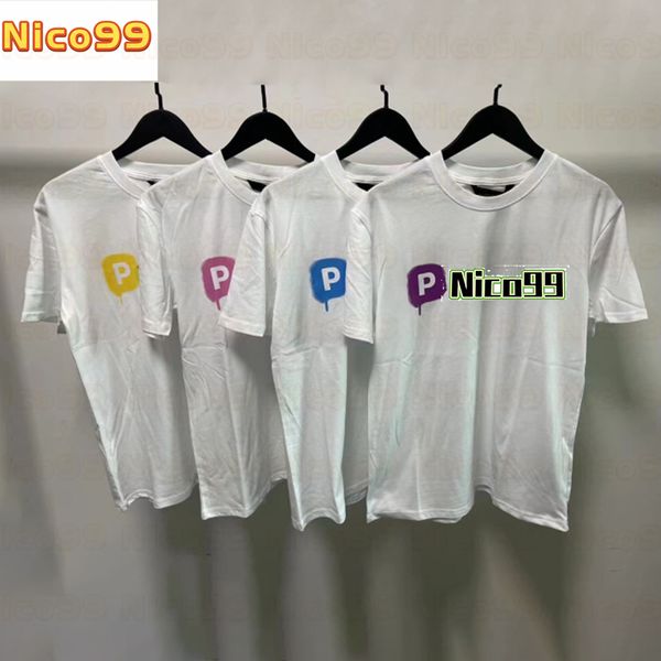 

22ss tee p letter word graffiti back printed men womens short-sleeved loose round neck casual all-match t-shirt, White;black
