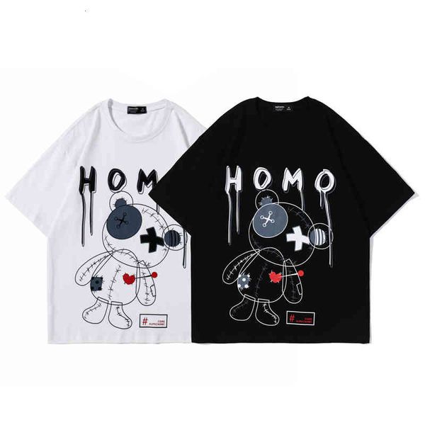 

men's t-shirts spring and summer fashion br supkcnxmc ragged hairy bear short sleeve men's women's same batch, White;black
