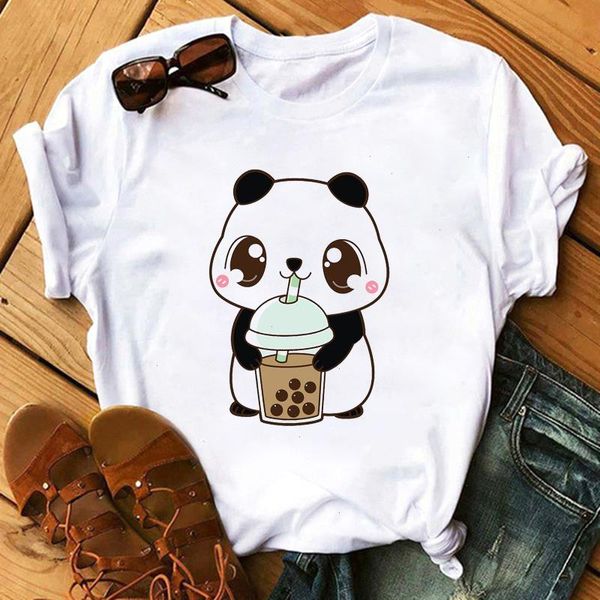 Simpatiche magliette Panda Moda donna T-shirt grafiche Tè al latte Top stampati Divertente vintage casual femminile