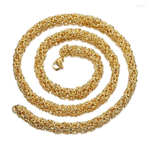 Catene 6mm Arriva Uomo Donna Acciaio inossidabile 316L Tono oro Gioielleria moda Unixes Catena bizantina Collana o bracciale 7-11 pollici Catene Godl