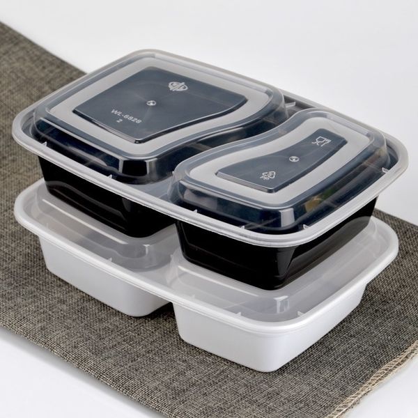 10pcs 2 compartimento plástico reutilizável bento caixa refeição de armazenamento alimentos Preparar Almoço Microwavable Containers Home lancheira Y200429