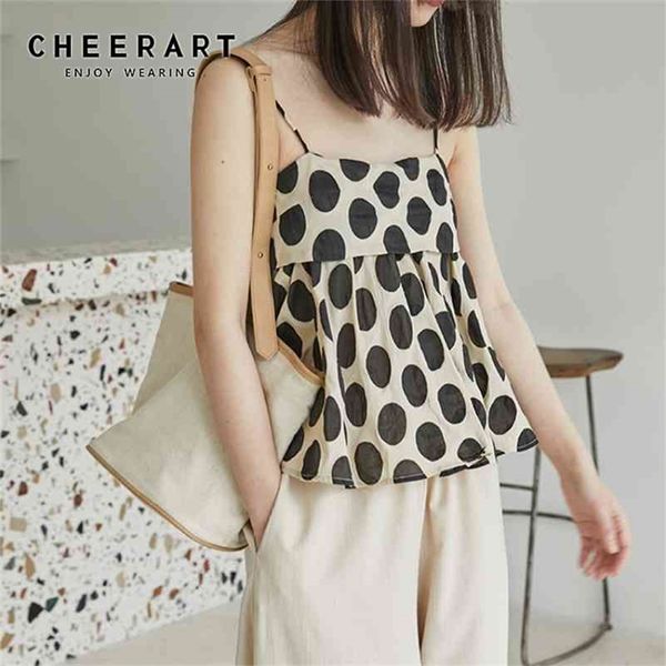 

cheerart polka dot summer cami women spaghetti strap backless cute casual korean fashion clothing 210401, White