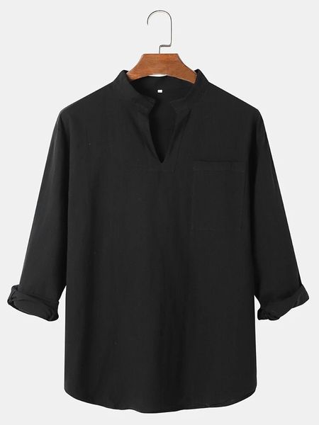 

retro men long t shirt solid color v neck streetwear long sleeve camiseta casual t-shirts indian clothes s-3xl 220526, White;black