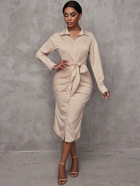 

sxy drop shoulder belted shirt dress k7nk#, Black;gray