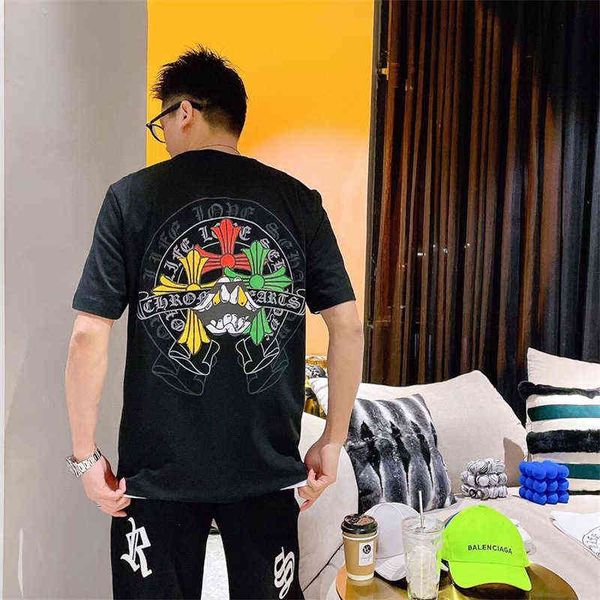 

factory online export new designer brand short sleeves street fashion digital printing ch horseshoe letters for men and women loose sleeve t, White;black