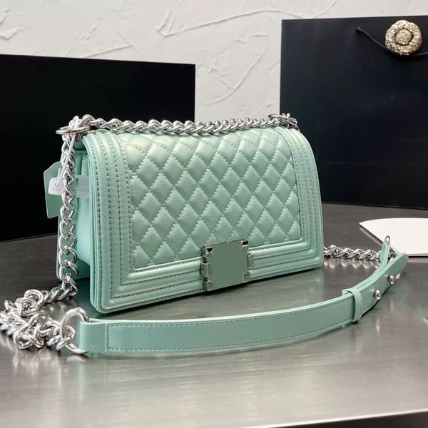 

fm pearl caviar boys bag french designer classic calfskin leather quilted check silver metal hardware chain shoulder crossbody ladies luxury