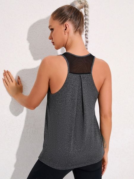 

solid contrast mesh racer back sports tank n5fu#, Gray