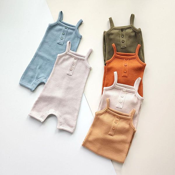 

baby summer rompers waffle cotton newborn infants playsuits boys and girls sleeveless jumpsuits babies clothing 0-18 months, Blue