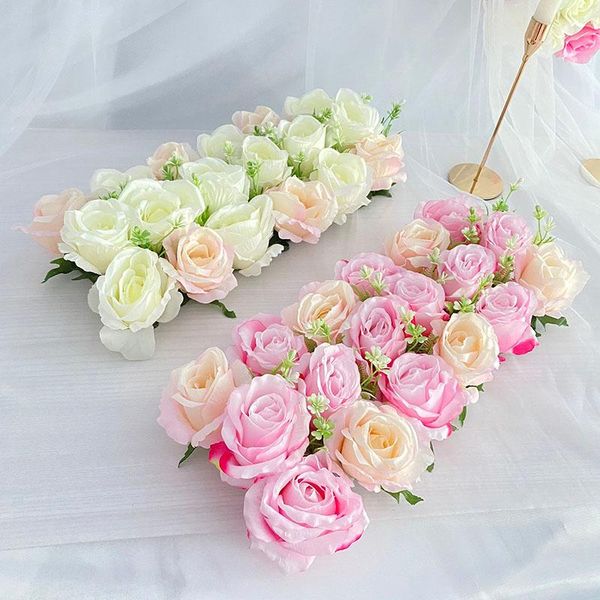 Decorazione per feste 50cm Pannello murale di fiori artificiali di lusso per la casa Matrimonio Arco Sfondo Decor Rose Hydrangea Desktop Center DecorationParty