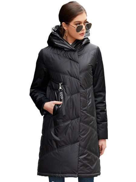 

hailuozi slant pockets zip detail hooded puffer coat c0sk#, Black