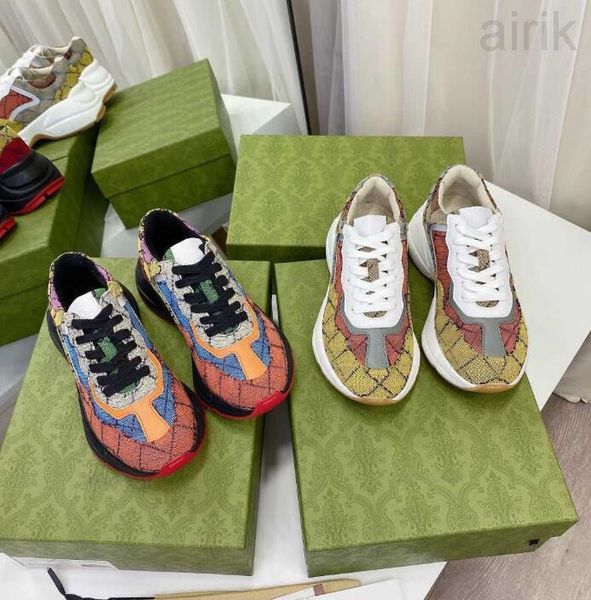 

2021 designers shoes luxury multicolor rhyton women men sneakers trainers vintage chaussures ladies casual shoe designer sneaker quality, Black