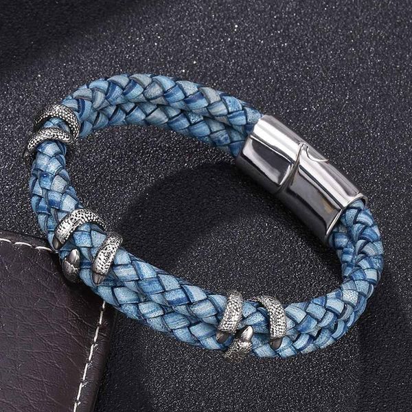 Bracelets de charme vintage Blue Genuine Leather Bracelet Men