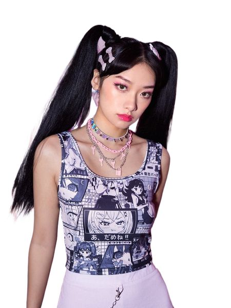 

romwe cartoon graphic crop tank r7qn#, White