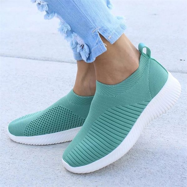 

women shoes knitting sock sneaker spring summer slip on flat shoe plus size loafers flats walking krasovki famela 220722, Black;brown