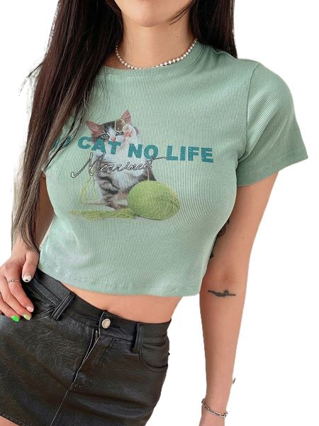 

dazy cat & l.etter graphic c.rop tee w1wt#, White