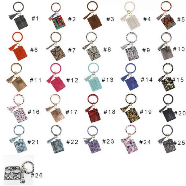 

stock leopard print pu leather bracelet keychain party favor credit card wallet bangle tassels keys ring handbag lady accessories xu