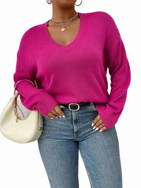 

plus drop shoulder sweater d5xx#, Black