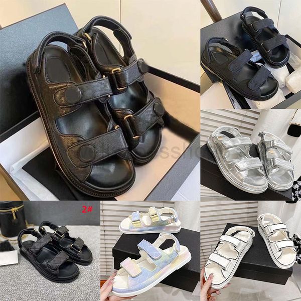 

designer women sandals crystal calf leather casual shoes womens slides quilted platform summer beach slipper size 35-40, Black