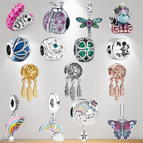 925 Charms de pulseira para Pandora Charm Conjunto de caixa original Inseto Butterfly Dragonfly European Colar Charms Jewelry